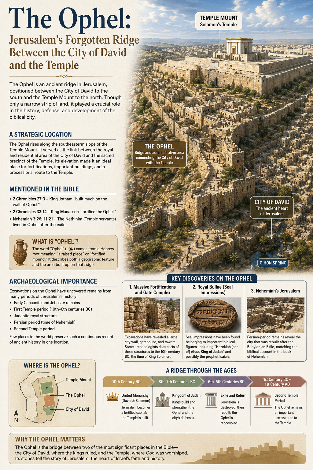 Artist rendering of the Ophel ridge between the City of David and the Temple Mount in ancient Jerusalem