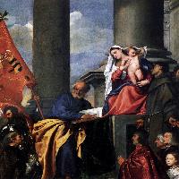 Madonna with Saints and Members of the Pesaro Family (detail)