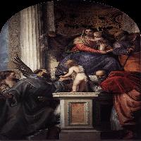 Enthroned Madonna and Child, with the Infant St John the Baptist and Saints