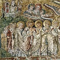 Apse mosaic, window level: Dormition (detail)