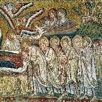 Apse mosaic, window level: Dormition (detail)