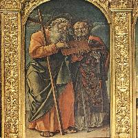 Virgin Enthroned with Child and Saints (left panel)